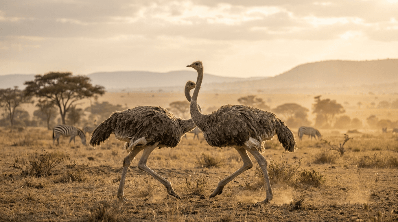 AI-generated Ostrich image: Ostrich in Natural Habitat. Realistic animal image sample.