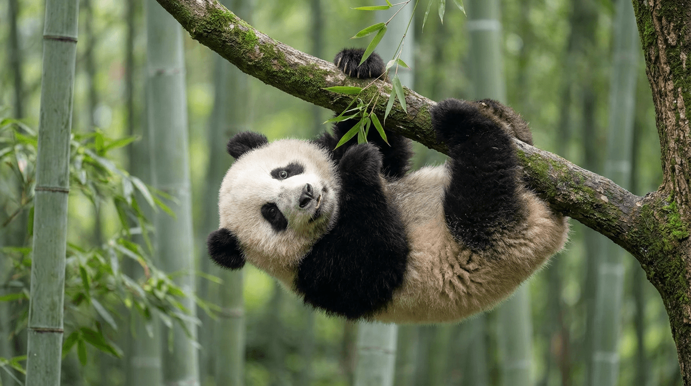 AI-generated Giant Panda image: Panda Cub Playing. Bears. Chinese Bamboo Forests.