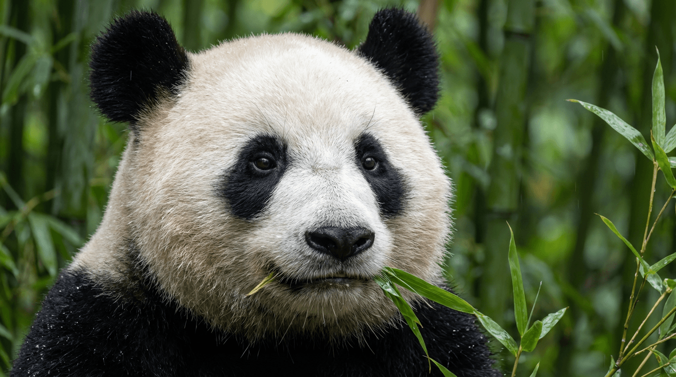 AI-generated Giant Panda image: Panda Face Close-up. Bears. Chinese Bamboo Forests.