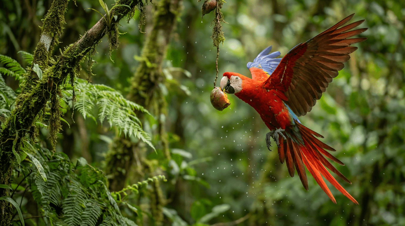 AI-generated Parrot image: Parrot in Action. Popular Animals. Tropical Rainforests Worldwide.
