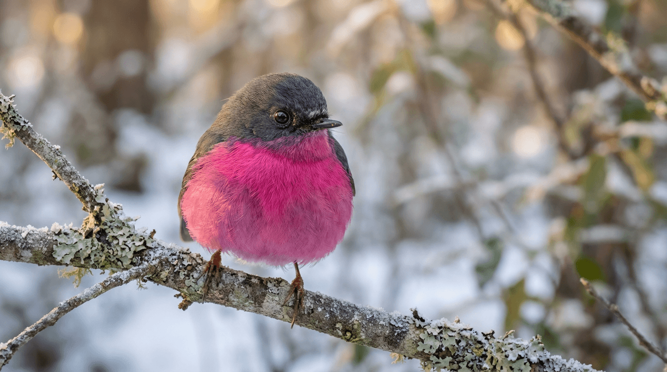 KI-generiertes Bild von Pink Robin: Pink Robin Porträt. Vögel. Australian temperate forests.