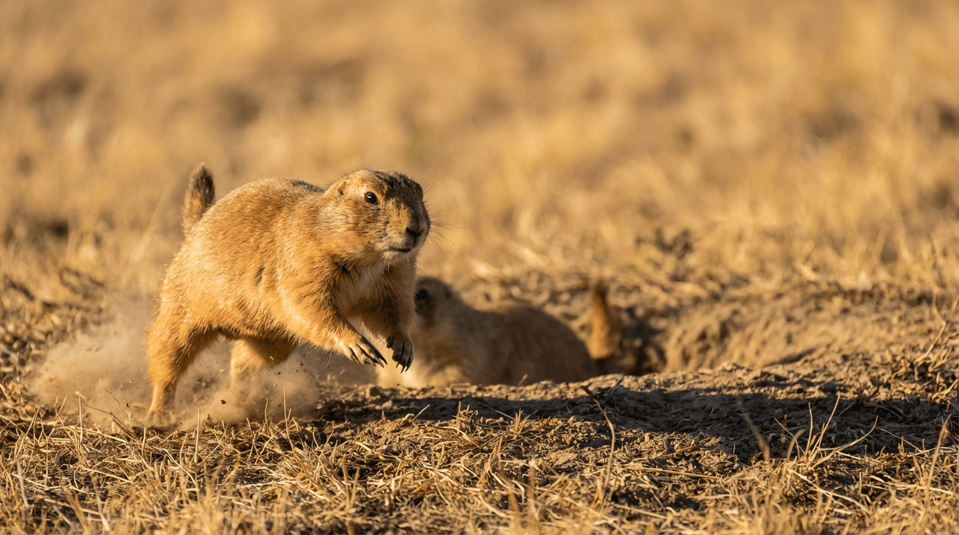 AI-generated Prairie Dog image: Prairie Dog Action Shot. Small Mammals. North American Grasslands.