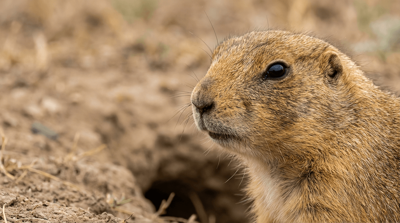 AI-generated Prairie Dog image: Prairie Dog Close Portrait. Small Mammals. North American Grasslands.