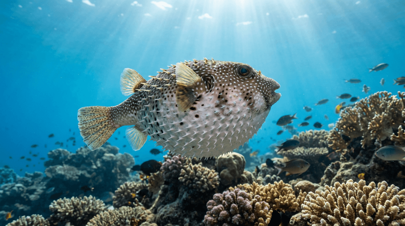 AI-generated Pufferfish image: Pufferfish in Natural Habitat. Realistic animal image sample.