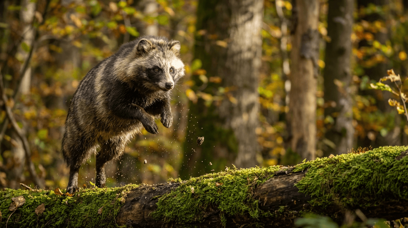 AI-generated Raccoon Dog image: Raccoon Dog Action Shot. Canines. East Asia.