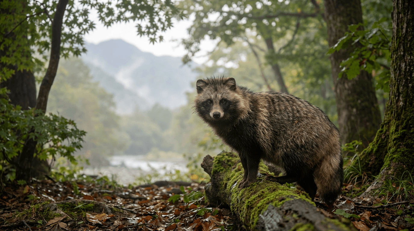 AI-generated Raccoon Dog image: Raccoon Dog in Natural Habitat. Realistic animal image sample.