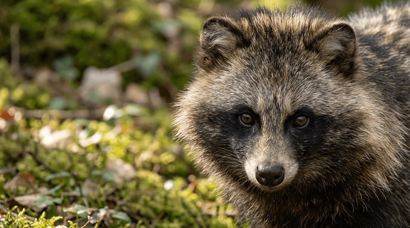 AI-generated Raccoon Dog image: Raccoon Dog Close Portrait. Canines. East Asia.
