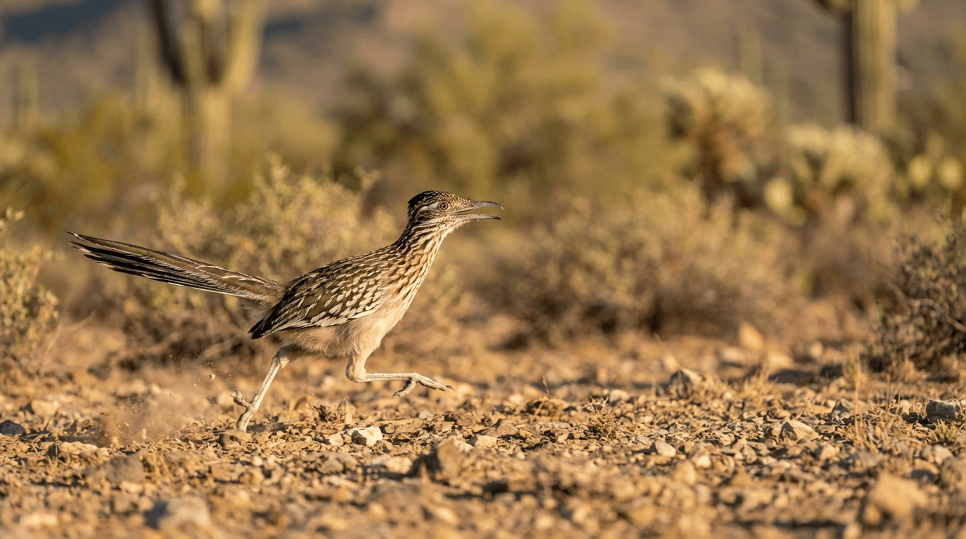 AI-generated Roadrunner image: Roadrunner Action Shot. Birds. Southwestern United States.