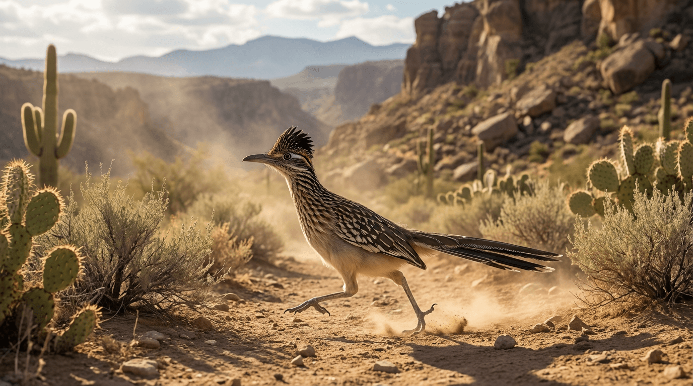 AI-generated Roadrunner image: Roadrunner in Natural Habitat. Southwestern United States. Realistic animal image sample.