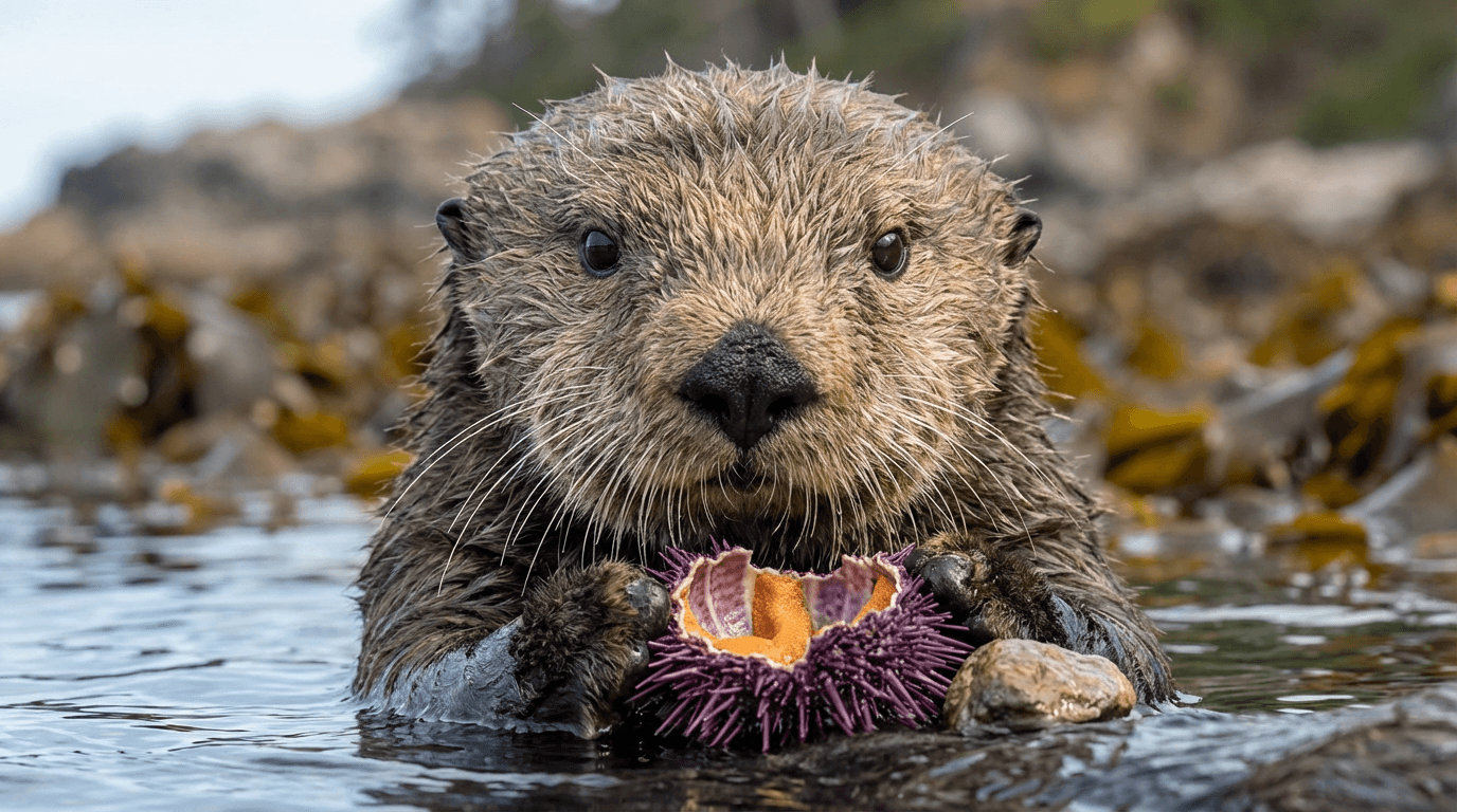 Image de Sea Otter générée par IA : Portrait de Sea Otter Close. Mammifères marins. North Pacific Coasts.