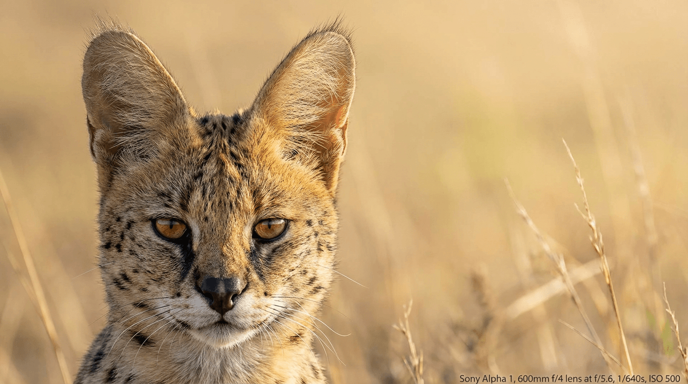 AI-generated Serval image: Serval Close Portrait. Small Cats. African Savanna.