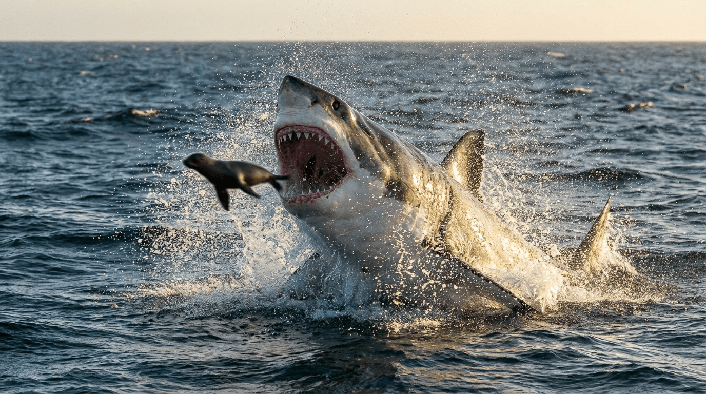 AI-generated Great White Shark image: Great White Shark in Natural Habitat. Realistic animal image sample.