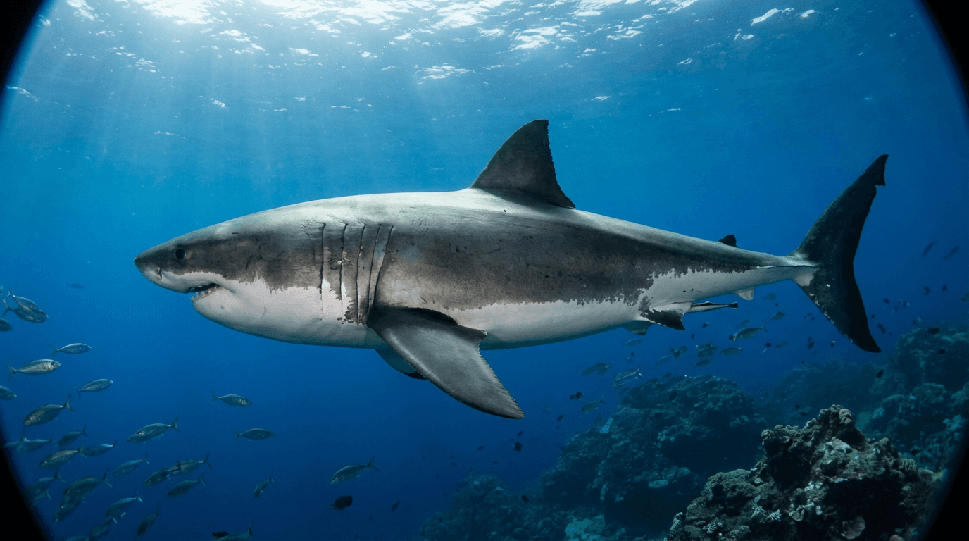 AI-generated Great White Shark image: Shark Side Profile. Marine Predators. Coastal Oceans.