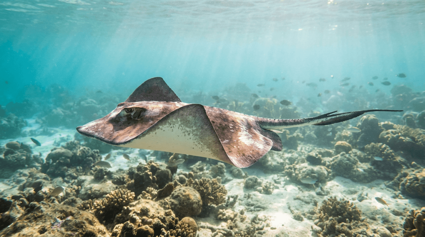 KI-generiertes Bild von Stingray: Stingray im natürlichen Lebensraum. Realistisches Tierbild-Beispiel.