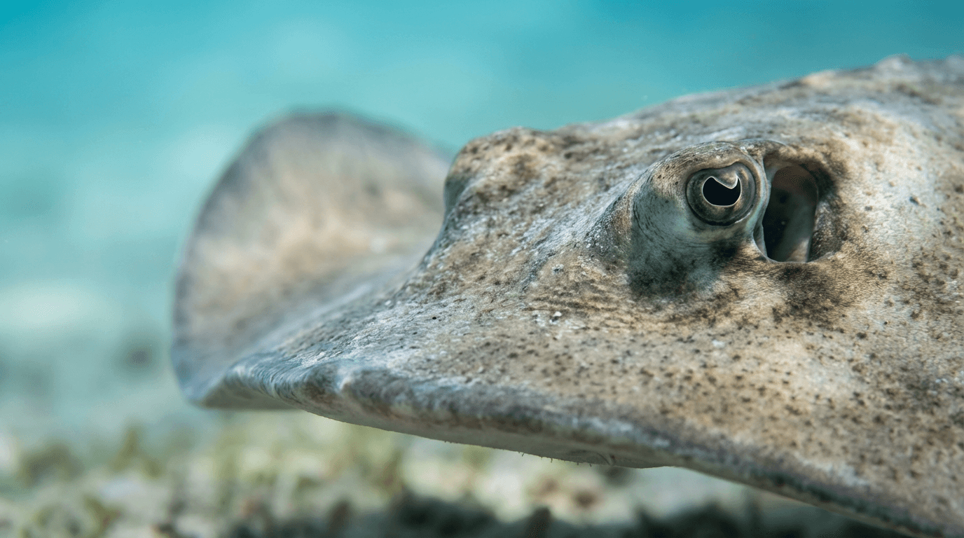 AI-generated Stingray image: Stingray Close Portrait. Marine Fish. Coastal Tropical Waters.