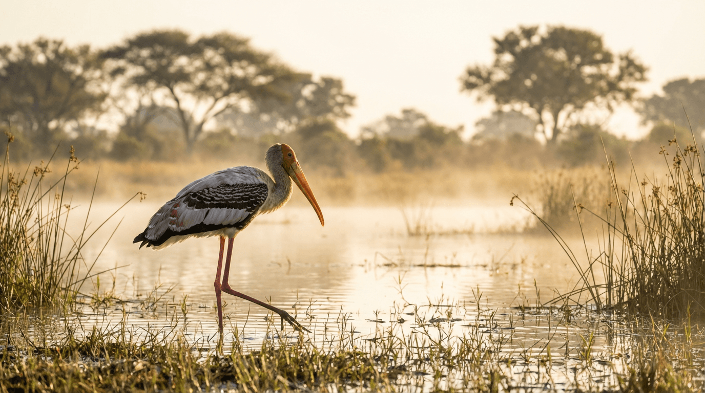 AI-generated Stork image: Stork in Natural Habitat. Realistic animal image sample.