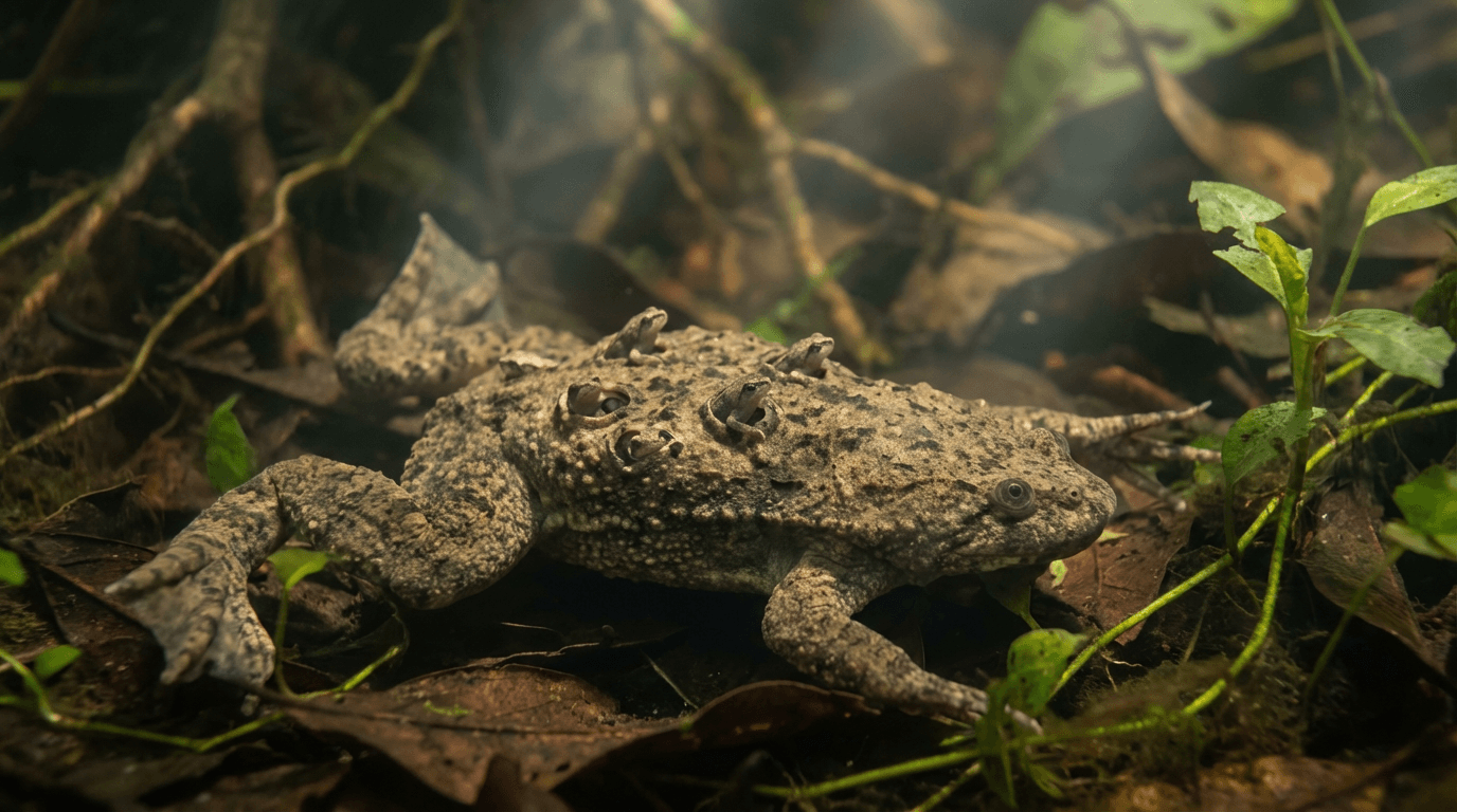 AI-generated Surinam Toad image: Surinam Toad in Natural Habitat. Realistic animal image sample.