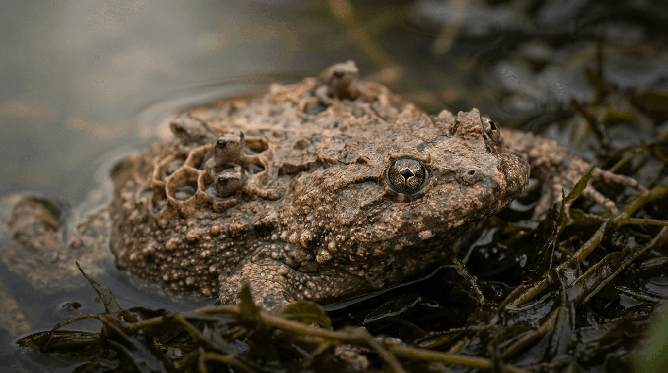 AI-generated Surinam Toad image: Surinam Toad Close Portrait. Amphibians. South America.