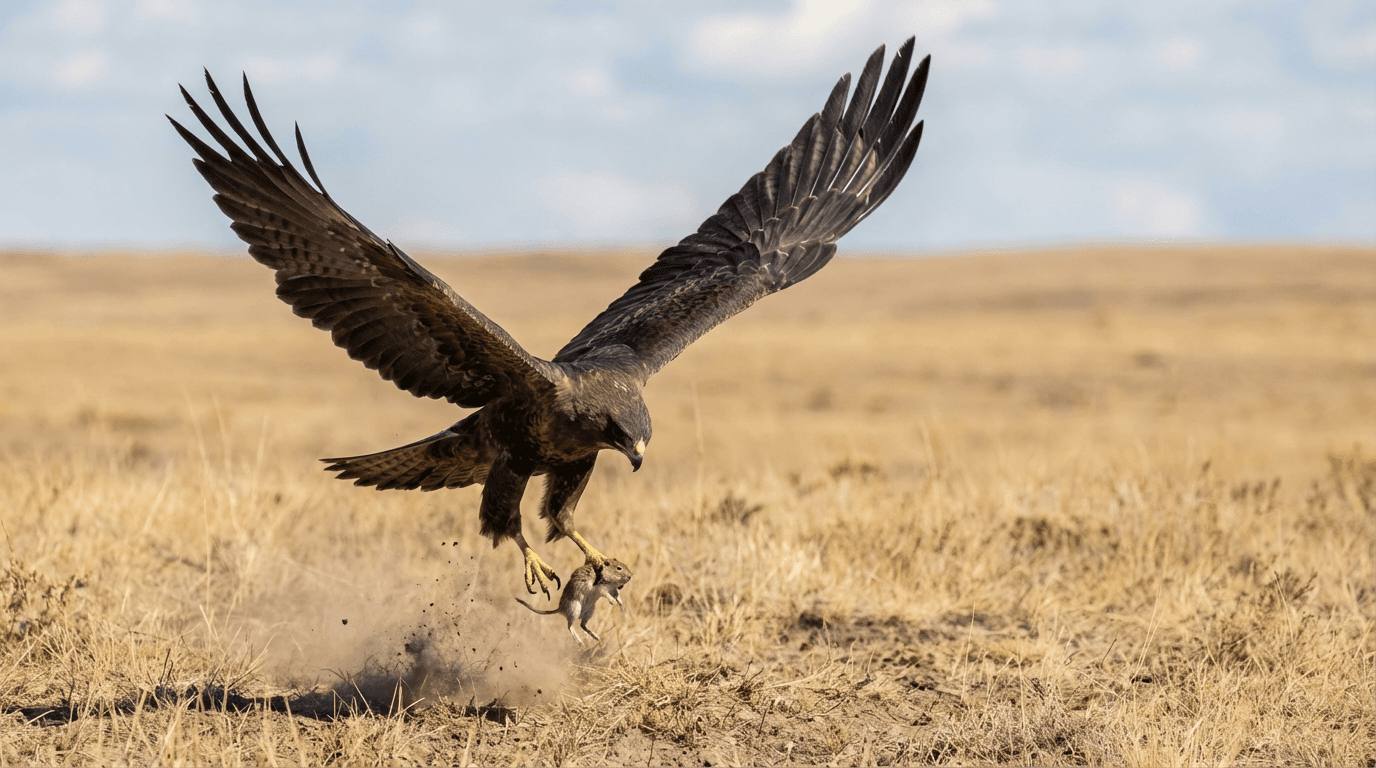 AI-generated Swainson's Hawk image: Swainson's Hawk Action Shot. Birds of Prey. North American Plains.