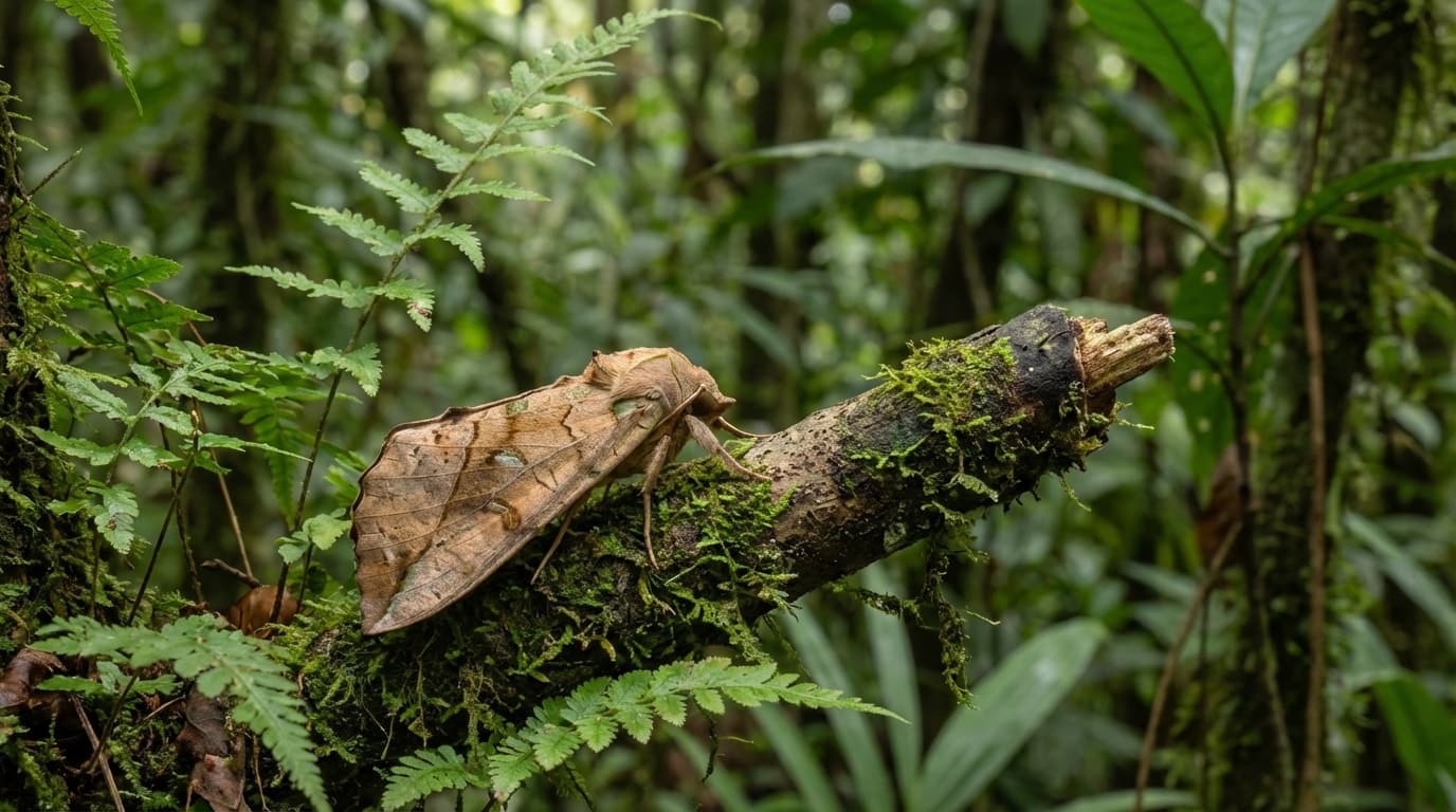 KI-generiertes Bild von Thunberg Moth: Thunberg Moth im Lebensraum. Southeast Asian island forests. Realistisches Tierbild-Beispiel.