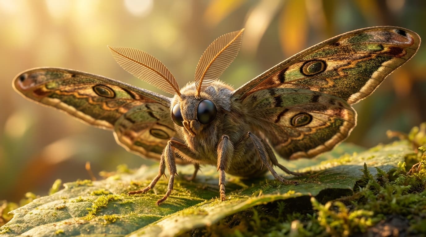 AI 生成的 Thunberg Moth 图片:Thunberg Moth 肖像,无脊椎动物. Southeast Asian island forests。