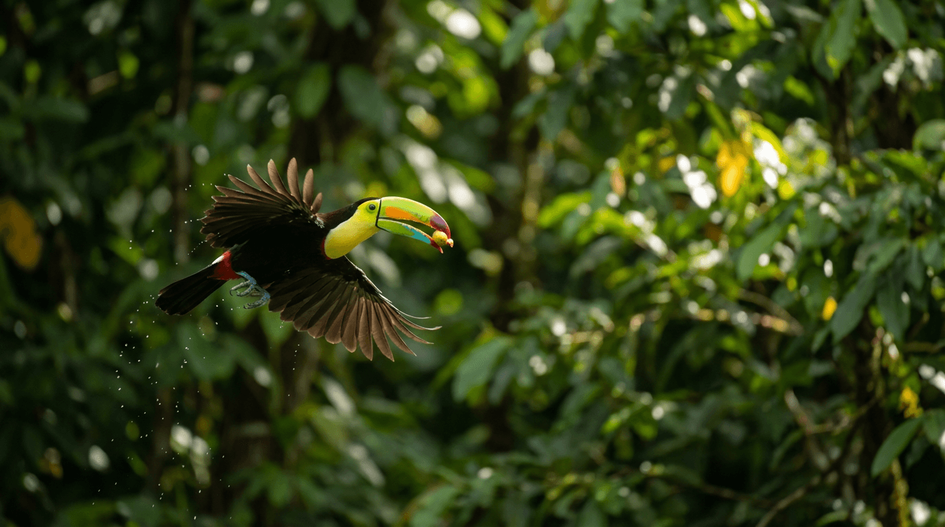 KI-generiertes Bild von Toucan: Toucan Actionaufnahme. Vögel. Central and South America.