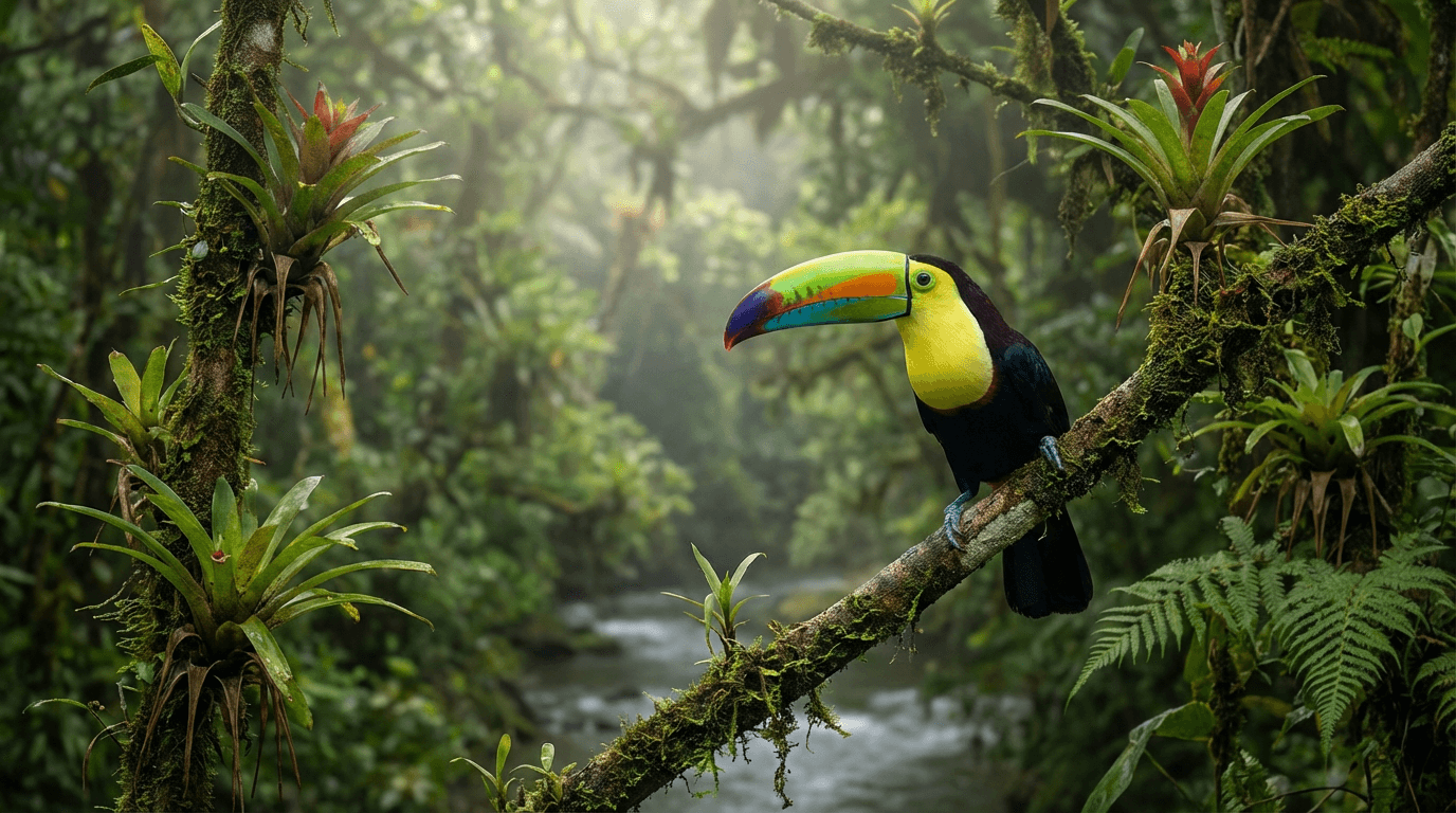 AI-generated Toucan image: Toucan in Natural Habitat. Realistic animal image sample.