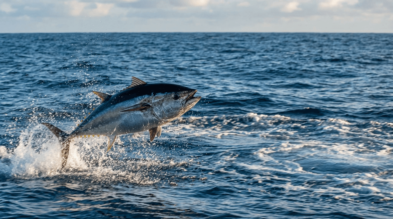 KI-generiertes Bild von Tuna: Tuna Actionaufnahme. Meeresfische. Oceans Worldwide.