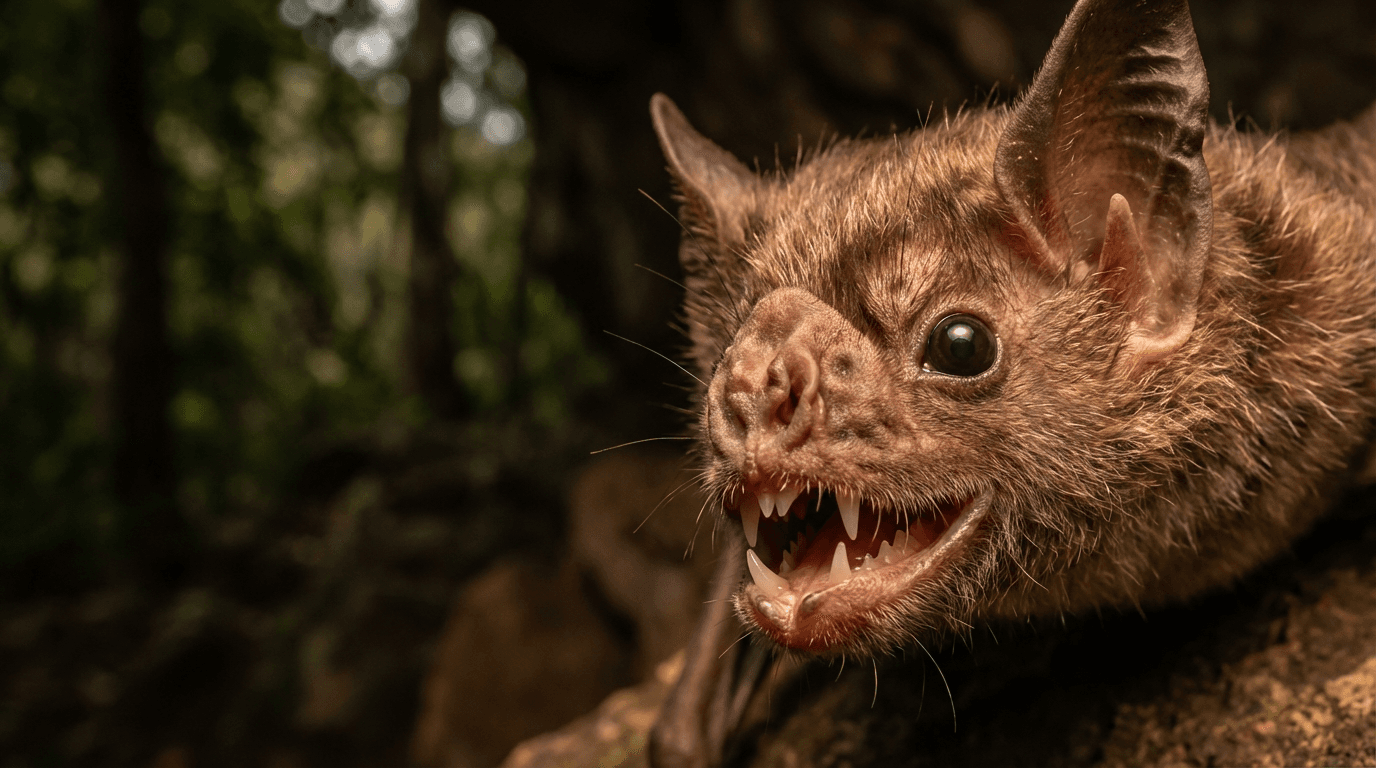 AI-generated Vampire Bat image: Vampire Bat Close Portrait. Small Mammals. Central and South America.