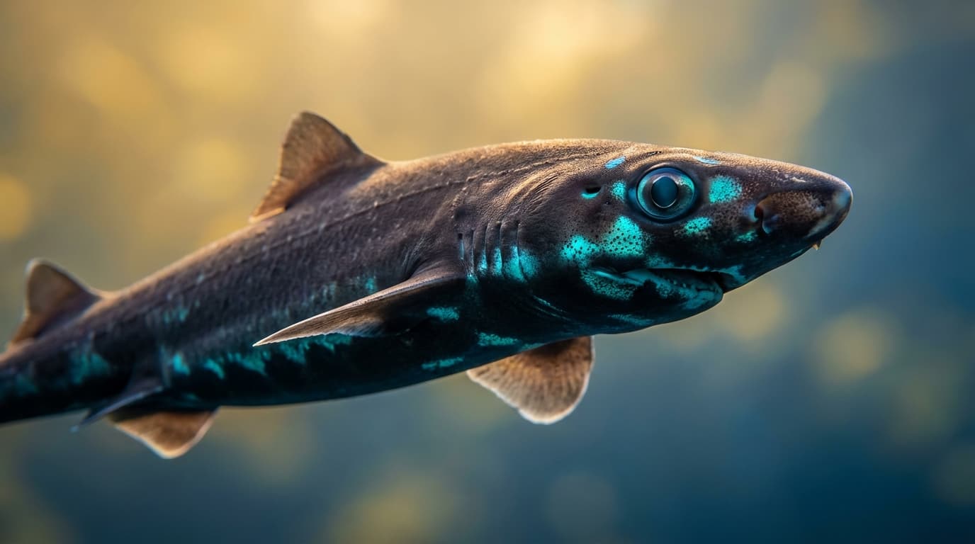 KI-generiertes Bild von West Australian Lanternshark: West Australian Lanternshark Porträt. Meeresräuber. Gascoyne deep-sea marine park.