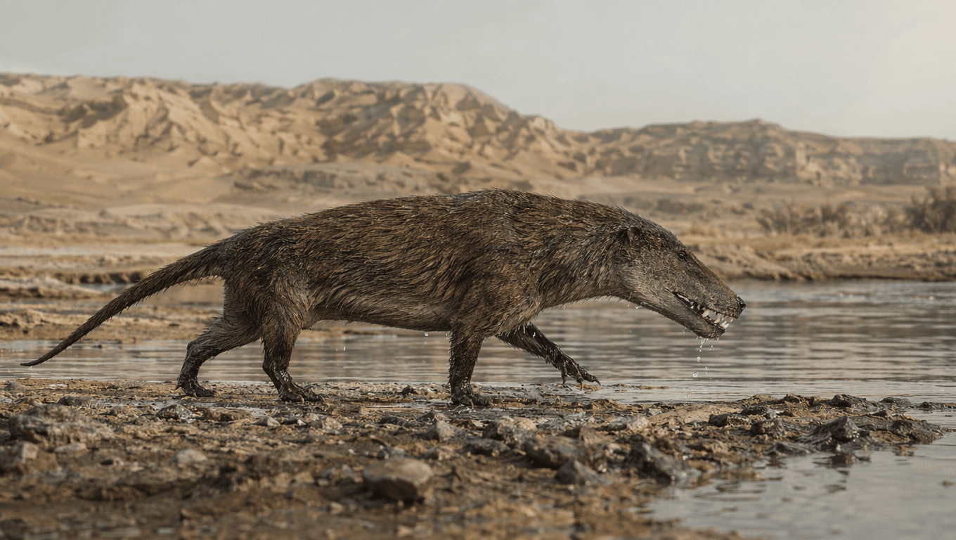 AI 生成的 Ambulocetus 图片:Ambulocetus 的自然栖息地,远古哺乳动物。