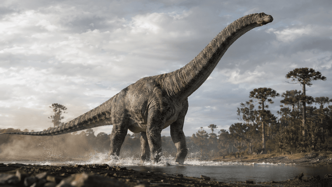 AI 生成的 Argentinosaurus 图片:Argentinosaurus 动作场景,恐龙. 96-92 Million Years Ago。