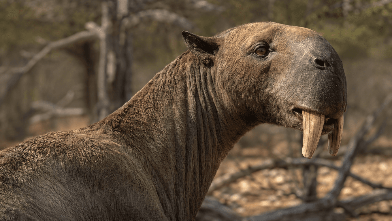 AI 生成的 Chalicotherium 图片:Chalicotherium 特写肖像,远古哺乳动物. 28-3.6 Million Years Ago。
