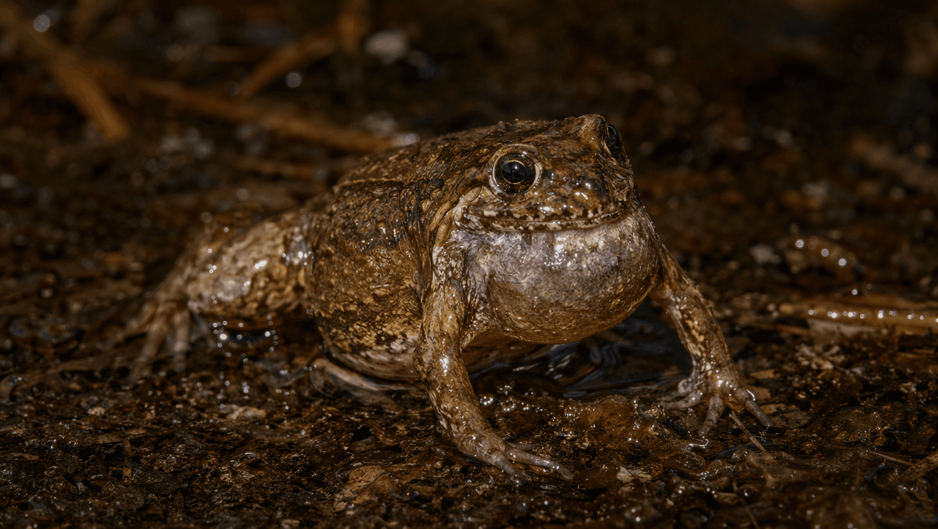 AI 生成的 Gastric Brooding Frog 图片:Gastric Brooding Frog Action Scene,近代灭绝动物. Extinct 1983。