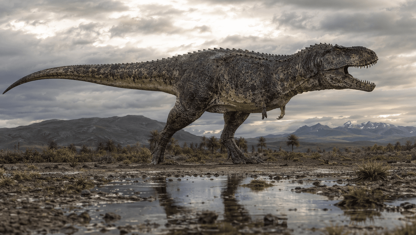 AI 生成的 Giganotosaurus 图片:Giganotosaurus 的自然栖息地,恐龙。