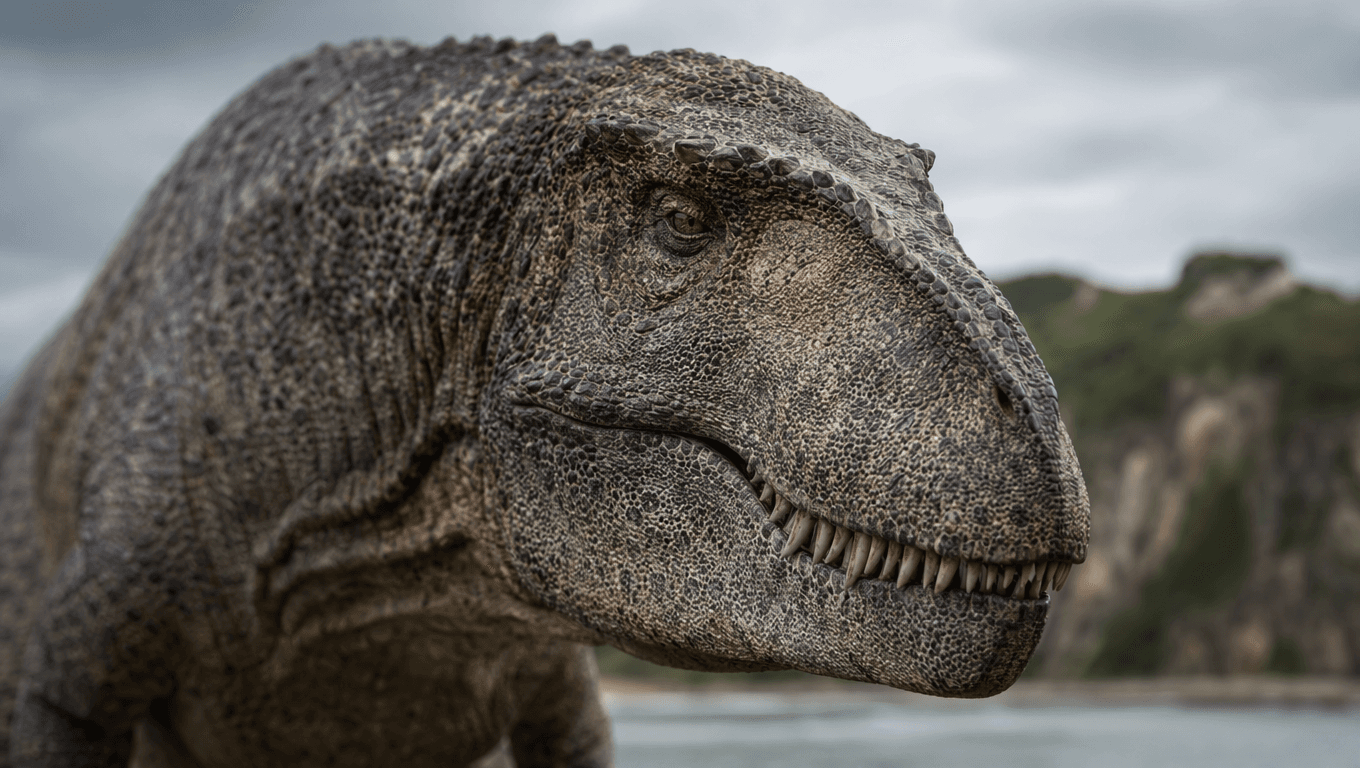 Imagen de Giganotosaurus generada con IA: Retrato cercano de Giganotosaurus. Dinosaurios. 99-95 Million Years Ago.