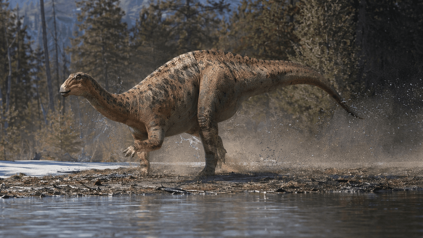 AI 生成的 Plateosaurus 图片:Plateosaurus Action Scene,恐龙. 214-204 Million Years Ago。