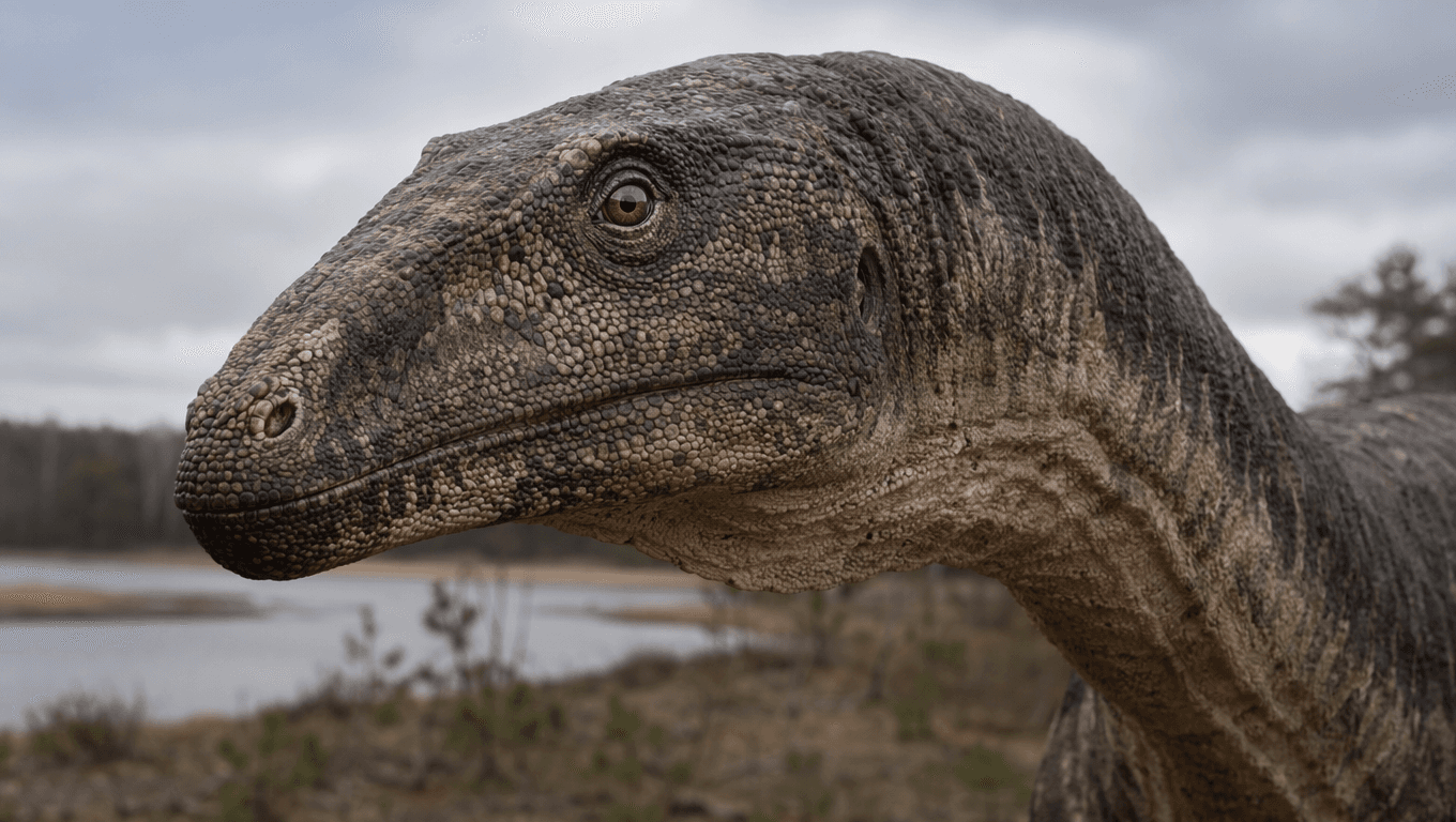 AI 生成的 Plateosaurus 图片:Plateosaurus 特写肖像,恐龙. 214-204 Million Years Ago。