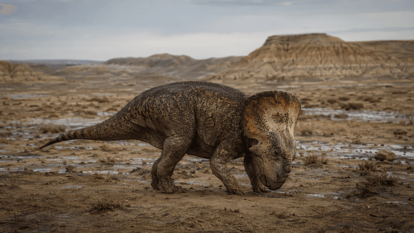 AI 生成的 Protoceratops 图片:Protoceratops 的自然栖息地,恐龙。