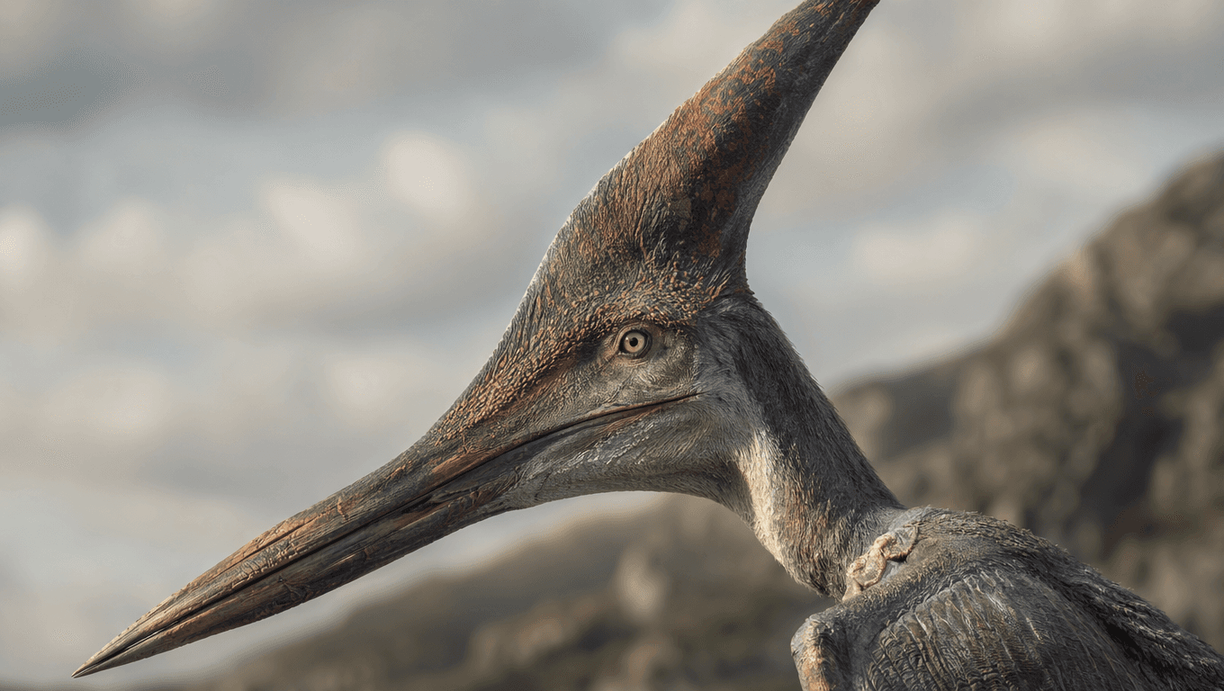 AI 生成的 Pterodactylus 图片:Pterodactylus 特写肖像,飞行爬行动物. 150 Million Years Ago。