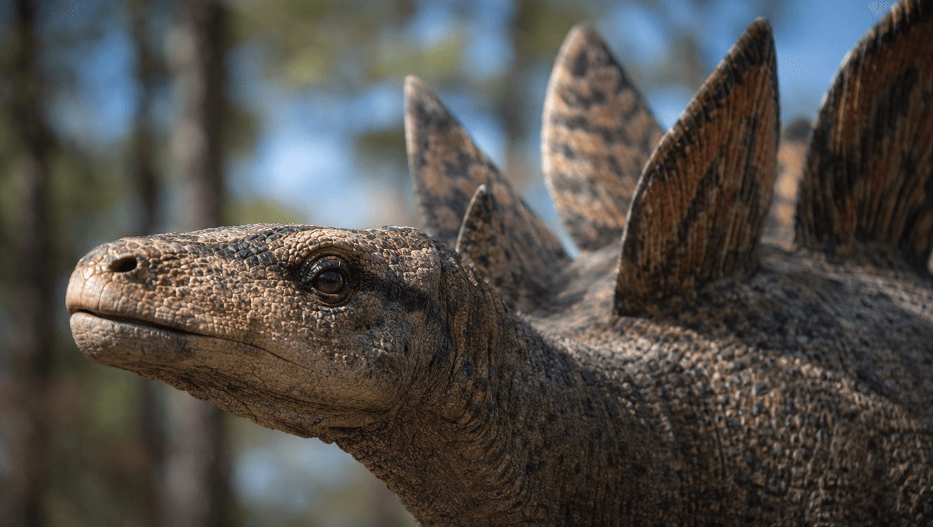 AI 生成的 Stegosaurus 图片:Stegosaurus 特写肖像,恐龙. 155-150 Million Years Ago。