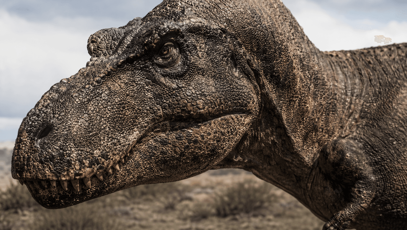 AI 生成的 Tyrannosaurus Rex 图片:T-Rex 头部特写,恐龙. 68-66 Million Years Ago。