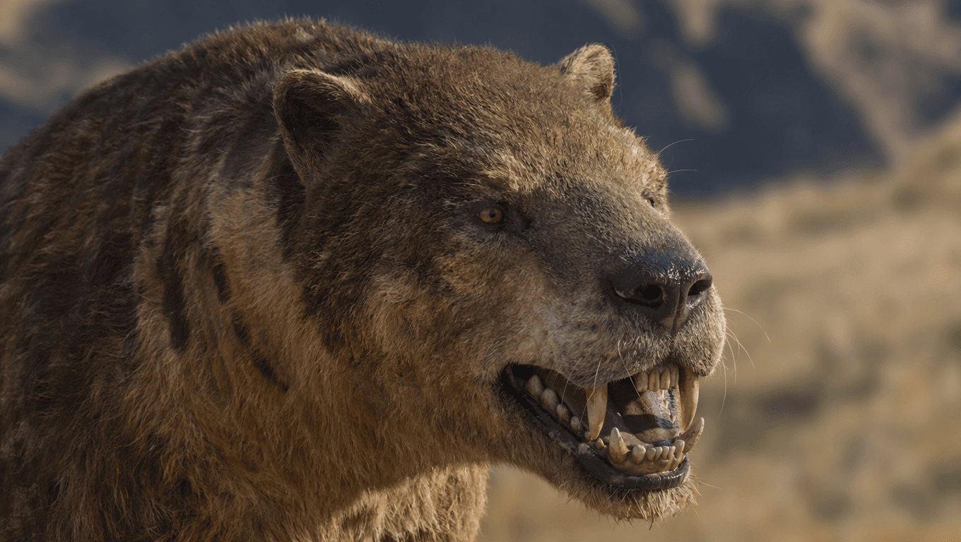 AI-generated Amphicyon image: Amphicyon Close-up Portrait. Ancient Mammals. 16.9-2.5 Million Years Ago.