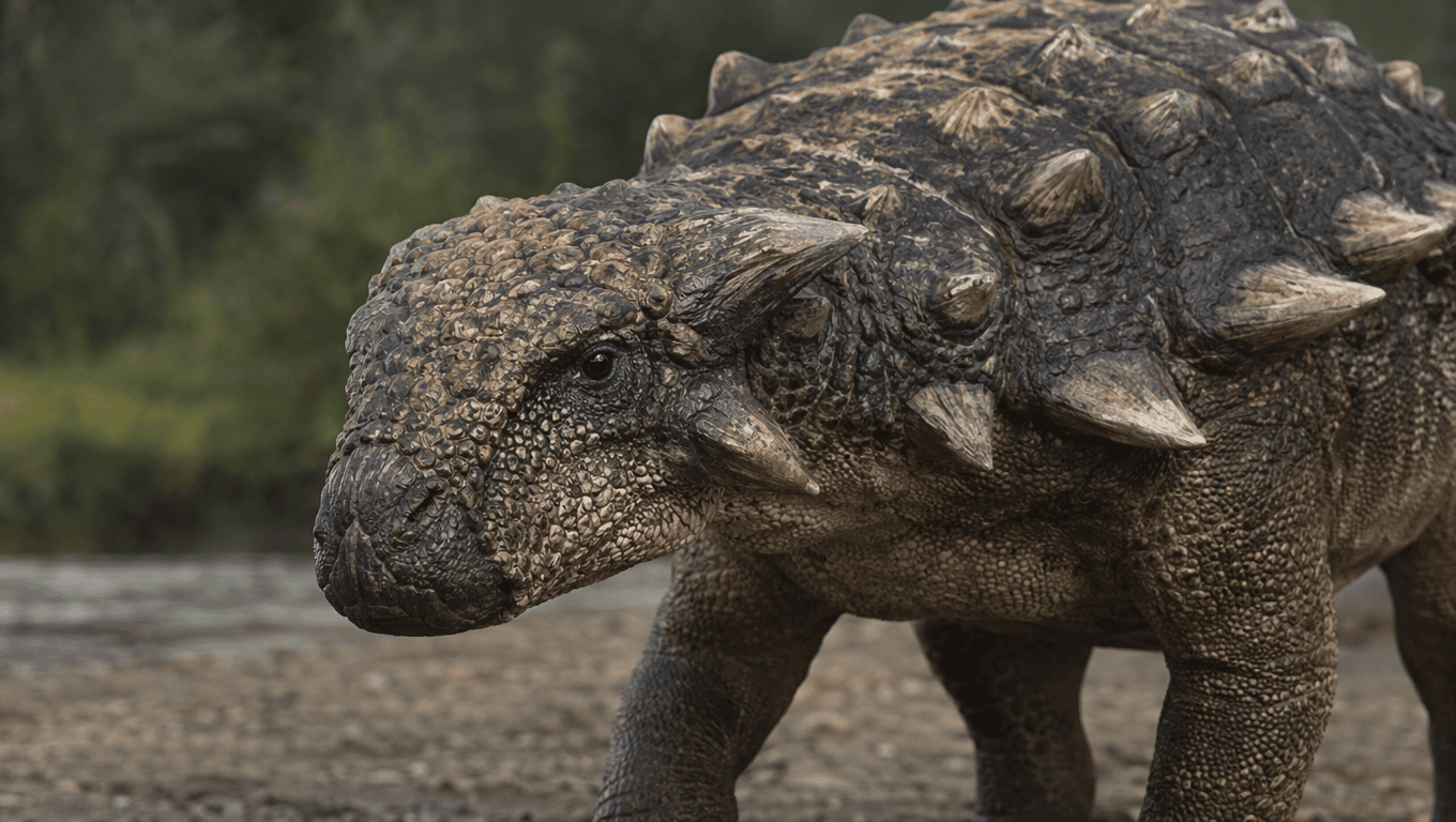 AI-generated Ankylosaurus image: Ankylosaurus Close-Up Portrait. Dinosaurs. 68-66 Million Years Ago.