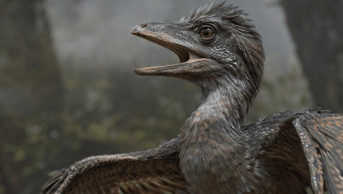 AI-generated Archaeopteryx image: Archaeopteryx Close-Up Portrait. Prehistoric Birds. 150 Million Years Ago.