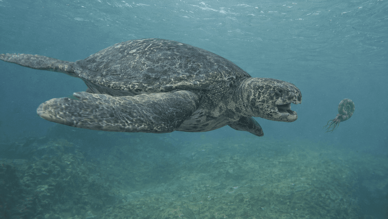 AI-generated Archelon image: Archelon Action Scene. Marine Reptiles. 80-66 Million Years Ago.
