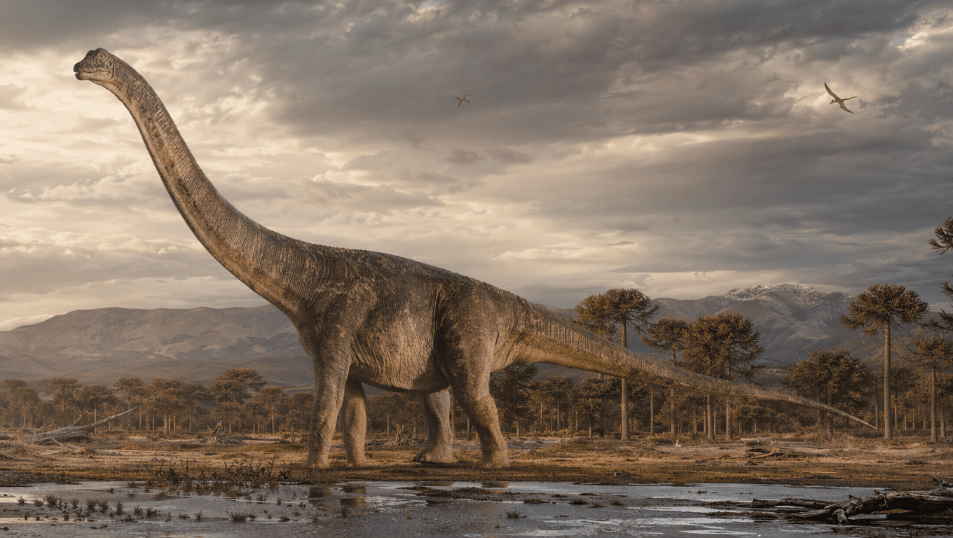 AI-generated Argentinosaurus image: Argentinosaurus reconstruction. Dinosaurs. 96-92 Million Years Ago.