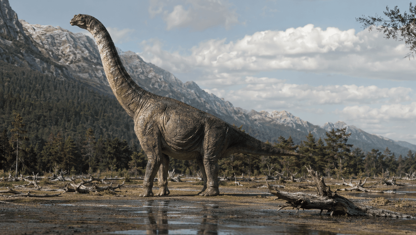 AI-generated Brachiosaurus image: Brachiosaurus reconstruction. Dinosaurs. 154-153 Million Years Ago.
