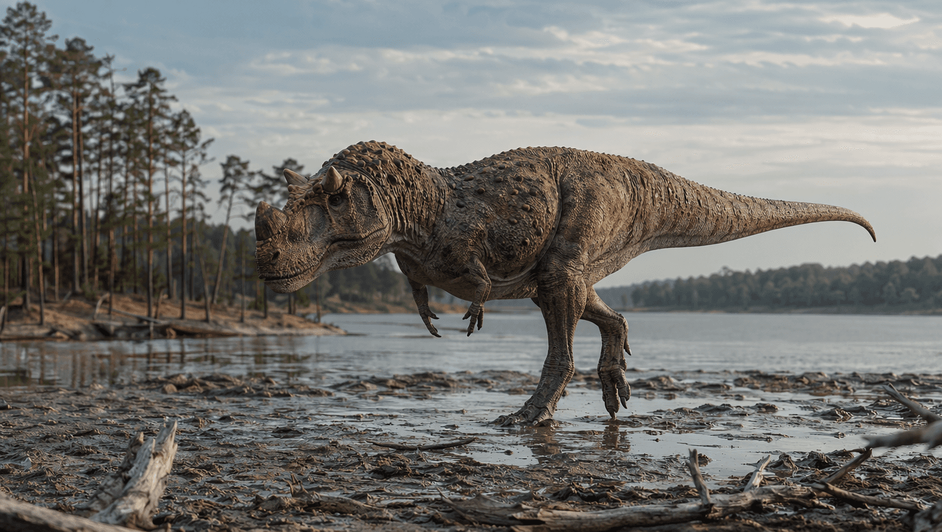 AI-generated Ceratosaurus image: Ceratosaurus reconstruction. Dinosaurs. 153-148 Million Years Ago.