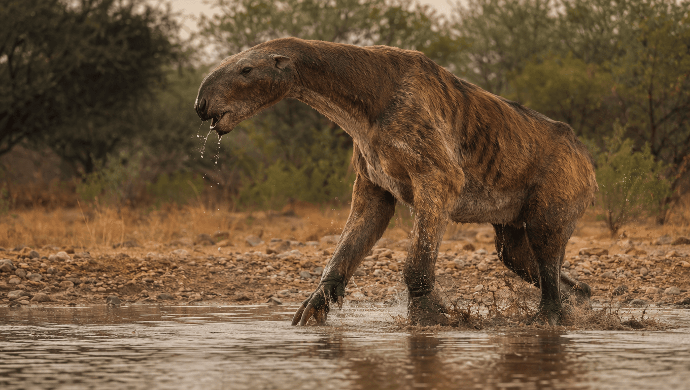 AI-generated Chalicotherium image: Chalicotherium Action Scene. Ancient Mammals. 28-3.6 Million Years Ago.